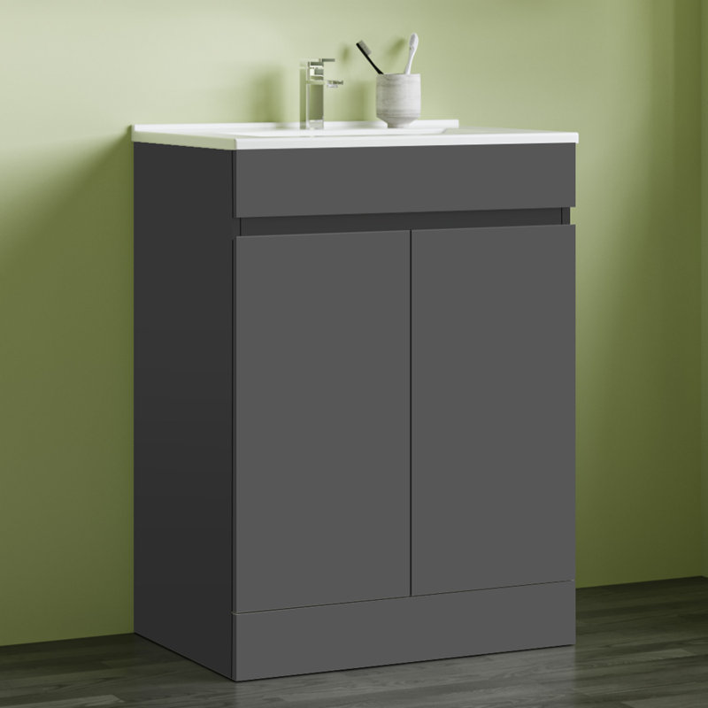 Elanora 600mm Single Bathroom Vanity with Drop In Ceramic Basin, Grey, Grey