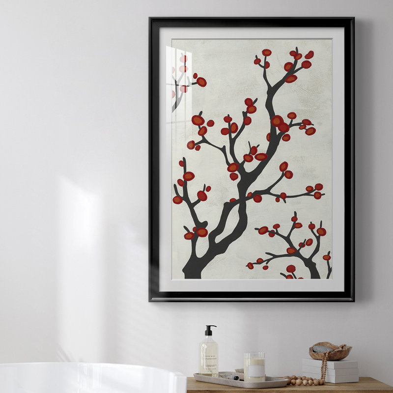 «Red Berry Branch I», reproduction encadrée de qualité supérieure - prête à être accrochée, H 24,5 po x l 18,5 po x P 1 po