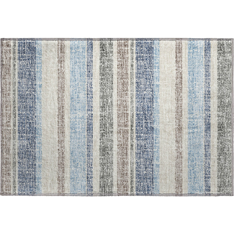 Premium Machine Washable Mayfield AMF2122 Striped Rug, 1'8" x 2'6", Navy