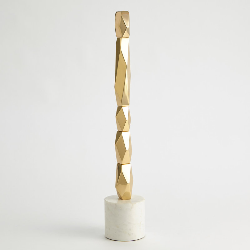 Facet Block Sculpture, 28.75" H x 4.75" W x 4.75" D, Gold