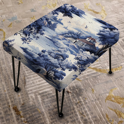 Cobalt Toile Victorian Pattern - Floral Rectangle Ottoman by Design Art