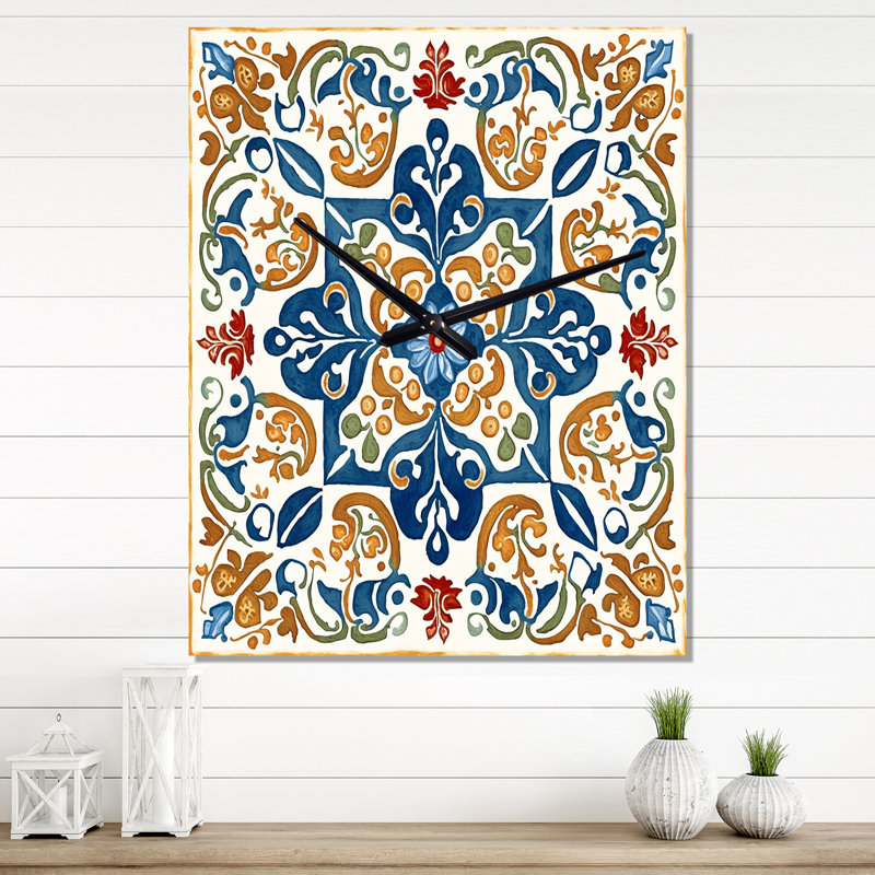 Horloge murale à carreaux abstraits de style méditerranéen VII, H 28 po x l 12 po x P 1 po