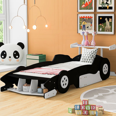 Race Car-Shaped Platform Bed With Wheels