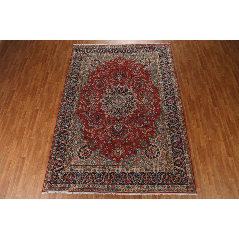 Tapis persan Kerman en laine rétro noué à la main 8 x 11 po