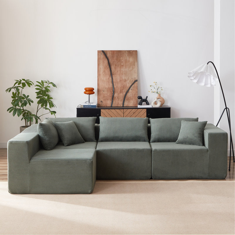 Boneless Luxurious Modular Sectional Sofa for Versatile Indoor Spaces, Enhancing Comfort and Style, Green Corduroy