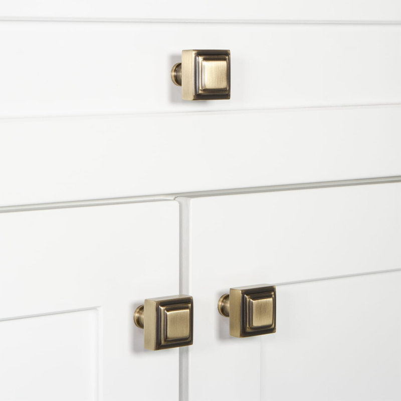 Carré Square Cabinet Knob, Vintage Brass