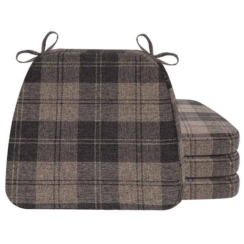 17" x 16" x 2" Indoor D-shaped Kitchen Dining Chair Seat Cushion, 4, Brown Checkered