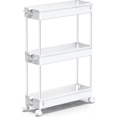 Chariot utilitaire roulant à 3 niveaux LLMRR, chariot de rangement multifonctionnel pour bureau, salon, cuisine, organisateur de rangement mobile avec roues, blanc