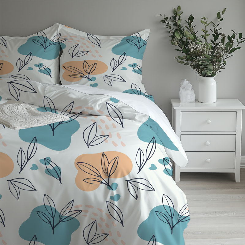 Modern Foliage Floral Comforter Set, Twin Comforter + 2 Standard Shams