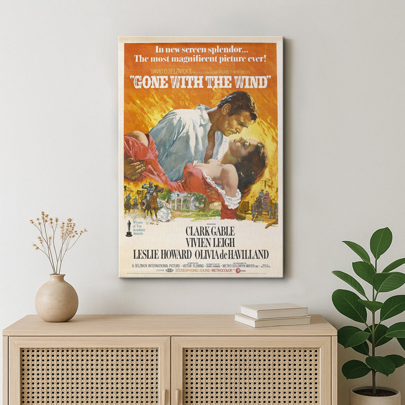 Classic Gone With the Wind Romantic Movie Poster Artwork, Living Room Bedroom Office Pictures, Framed Canvas Giclee Print Wall Art.