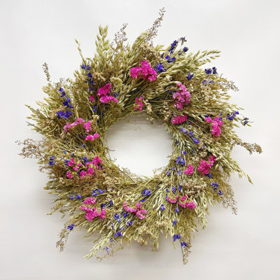 Natural Dried Flower Avena Oats, Sweet Annie, Larkspur, and Statice Wreath