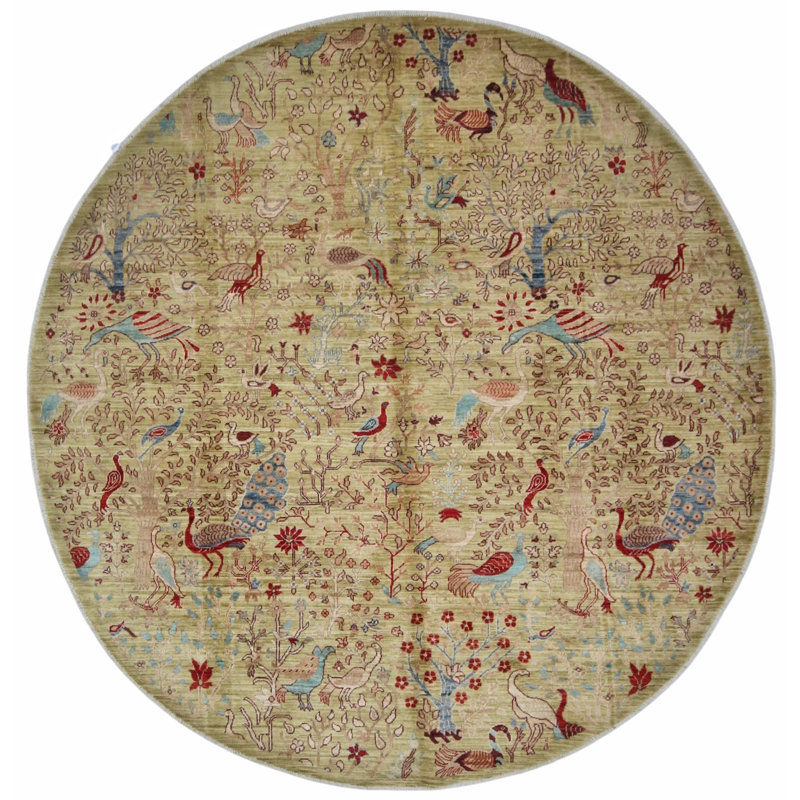 High-Quality Hand-Knotted Camel And Red Area Rug