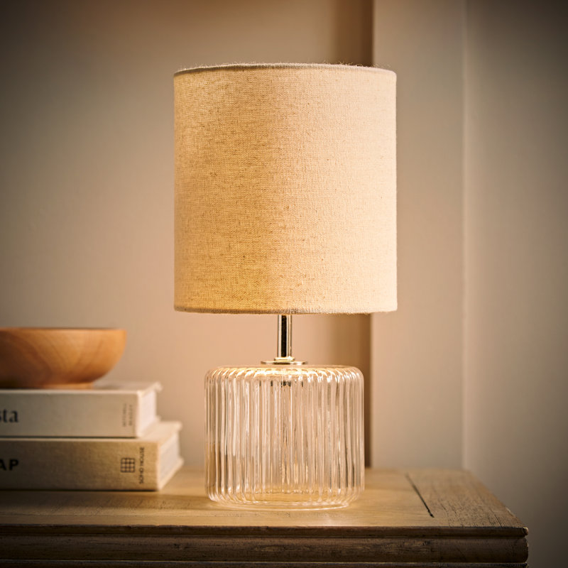 Rokiatou Glass Table Lamp, Clear Base/Natural Shade