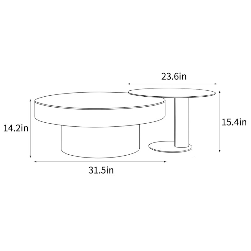 Ensemble de tables basses modernes de style italien, Noir et or, H 14,2 po x L 31,5 po x l 31,5 po
