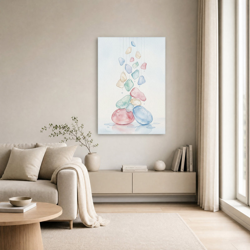 «Pastel Floating Stones», aquarelle sur toile, H 24 po x l 16 po