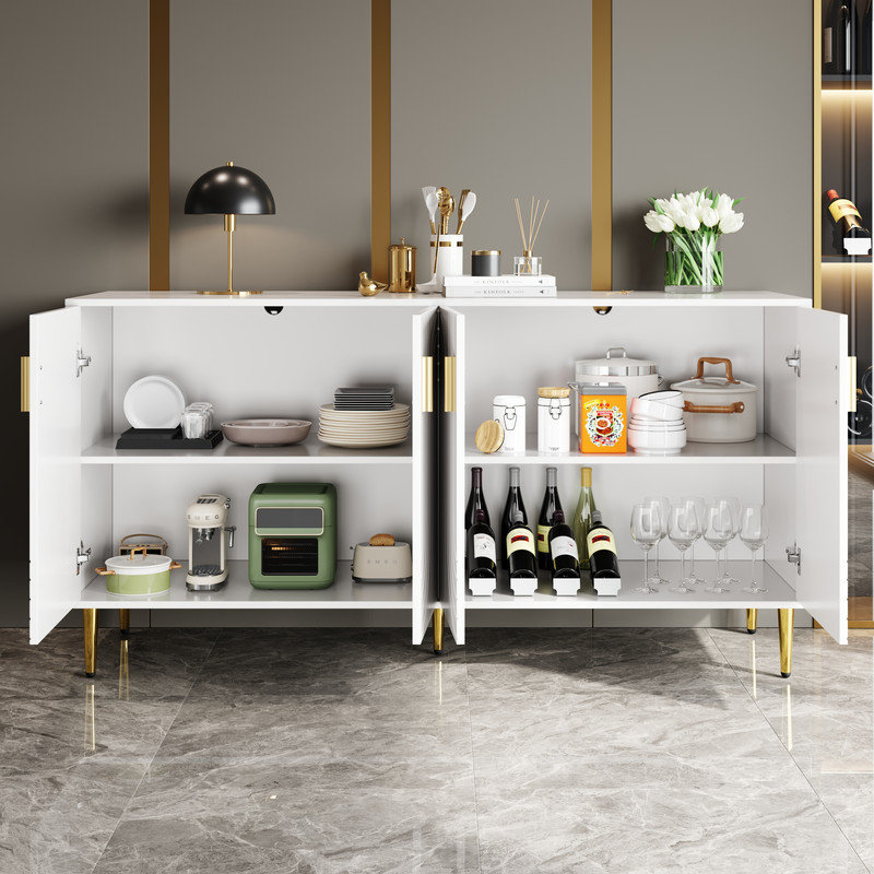 Marooma Black Sideboard with Unique Wave Front & Gold Handles, Stylish ...