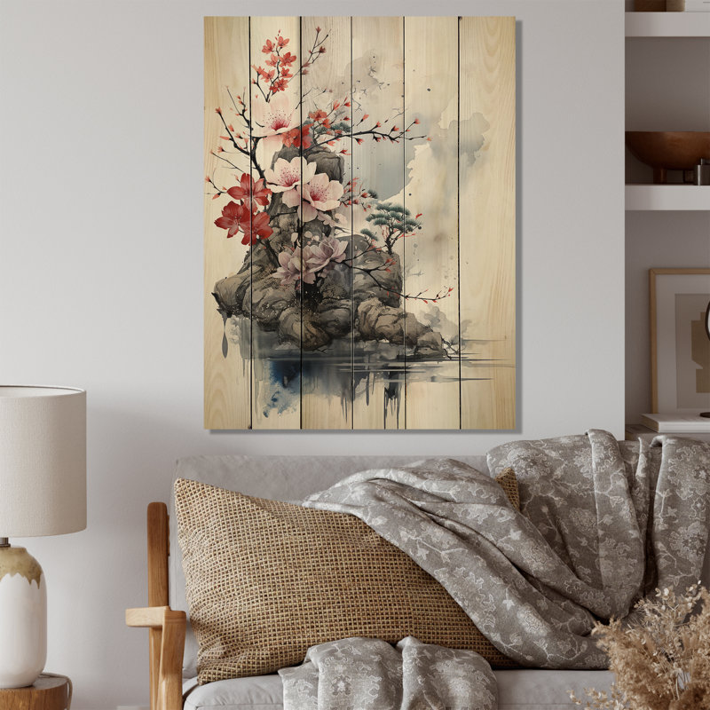 Asian Art Fantasy Sumi III sur bois, H 20 po x l 10 po x P 0,78 po