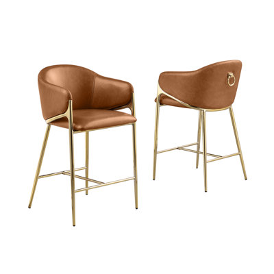 Chaises Leathaire à hauteur comptoir avec base en chrome poli