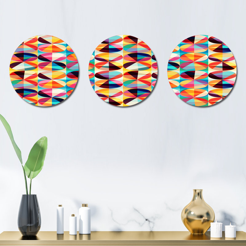 Motif géométrique de cercles et de triangles - ensemble de 3 impressions non encadrées