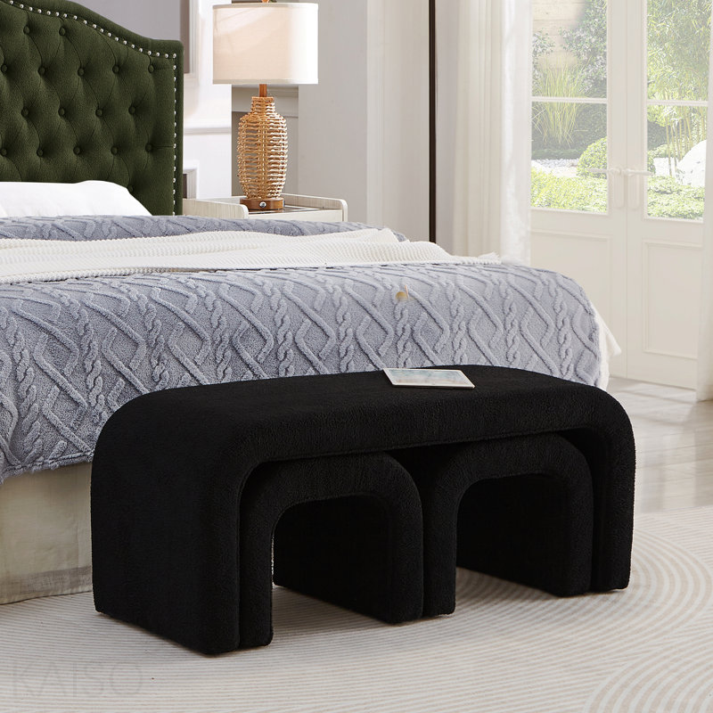 Ensemble de repose-pieds / banc en forme de U 44 po, tissu Teddy pour entrée / salon - noir, Black