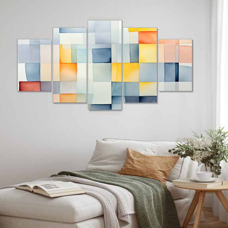Multicolor Cubes Patterns V - Abstract Geometric Multipanel Wall Art Canvas
