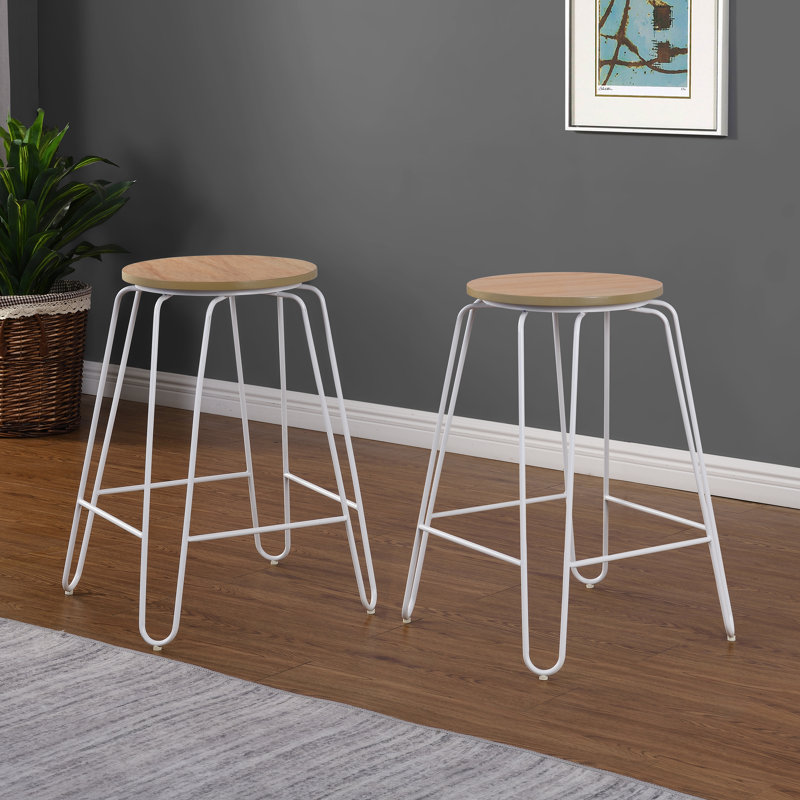 Counter Stool with Metal Frame, Gold, Elm, Counter Stool (24" Seat Height)