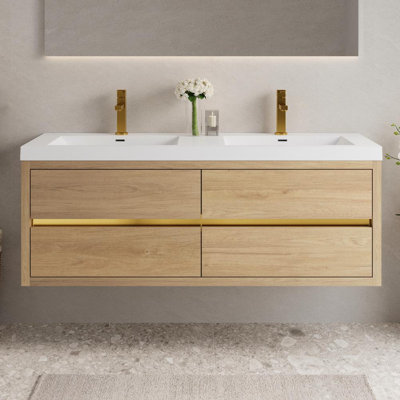 59" Wall-Mounted Bathroom Vanity with Double Sinks