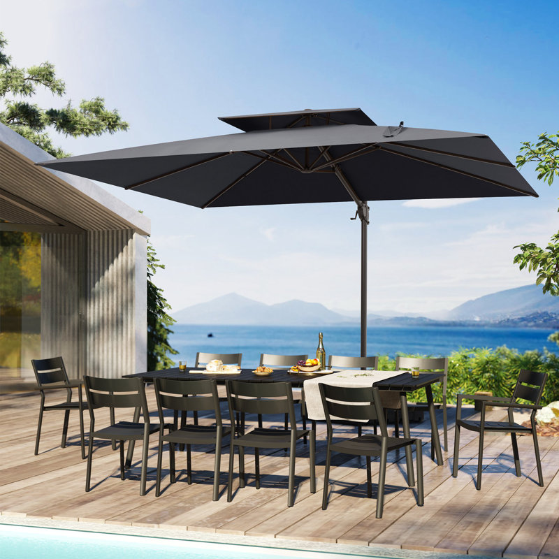 Parasol déporté Gerken 12' × 10', base lestée non incluse, Gris foncé, Forme rectangulaire, L 144 po x P 108 po