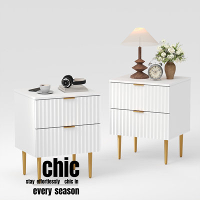 Ensemble de 2 tables de chevet cannelées avec station de charge et 2 tiroirs
