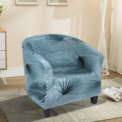 Club Chair Slipcover Stretch Barrel Chair Covers Printed Tub Chair Slipcovers Soft Spandex Armchair Sofa Cover Removable Couch Furniture Protector Arm Chair Cover For Living Room