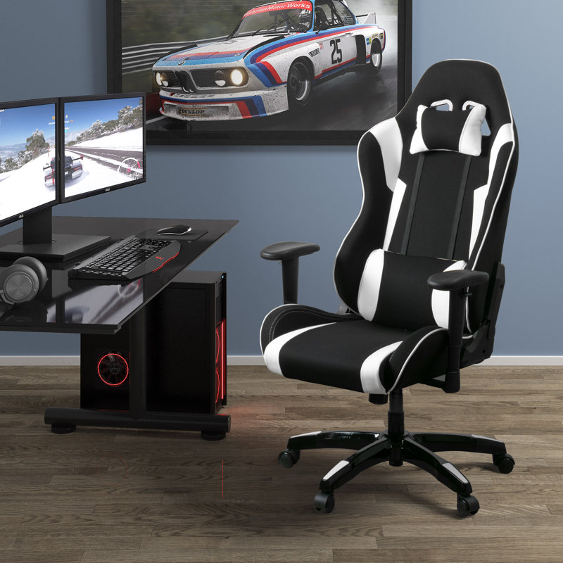 Fauteuil de jeu ergonomique à dossier haut, Noir / blanc