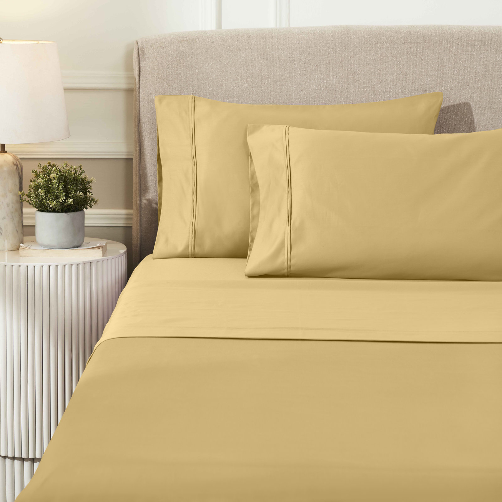 Mellark Cotton Sheet Set, Gold, Full Sheet Set with 2 Pillowcases