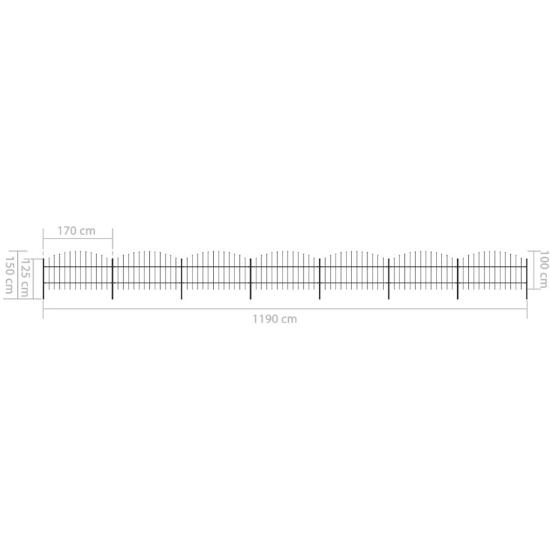 Almaville Black Metal Fence Panels, 39.37cm H x 468.5cm W x 1.96cm D