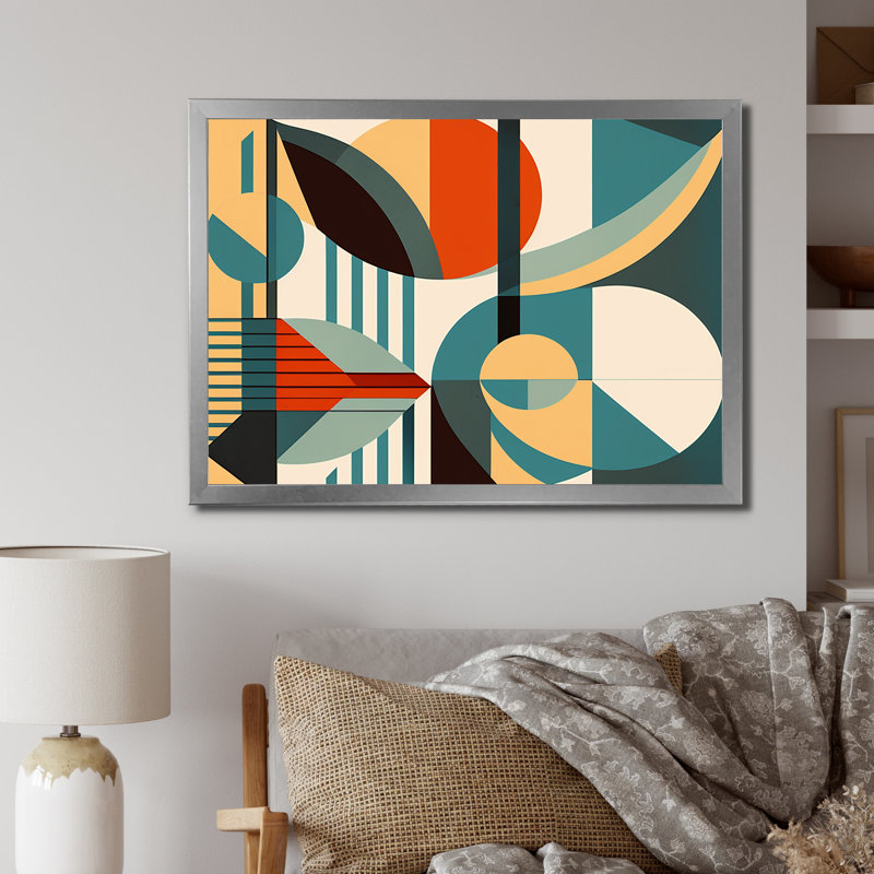 «Midcentury Graphic Composition In Retro Colors», reproduction sur toile, Cadre simple argenté, H 12 po x l 20 po