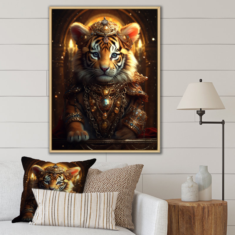 Mignon petit tigre royal sur toile, H 32 po x l 16 po x P 1 po, Cadre naturel flottant