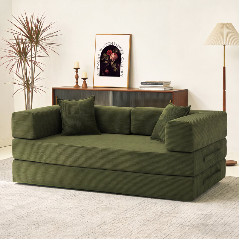 Convertible Sleeper Sofa With Removable Armrests, Corduroy Fabric Sofa Couch, No Assembly Required For Living Room, Dorm, Studio