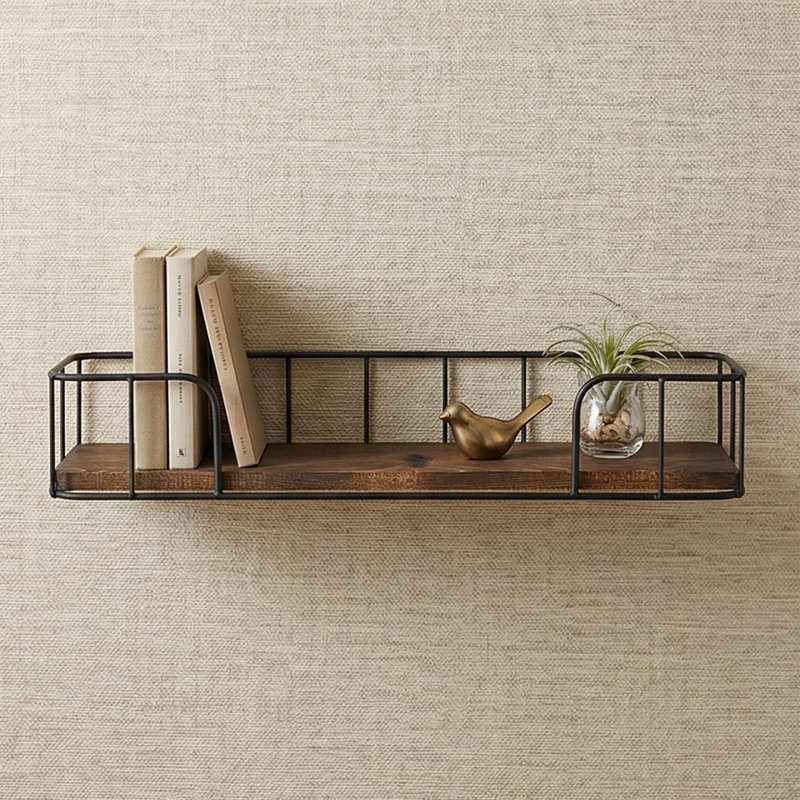 Aurelia Solid Spruce & Metal Floating Wall Shelf