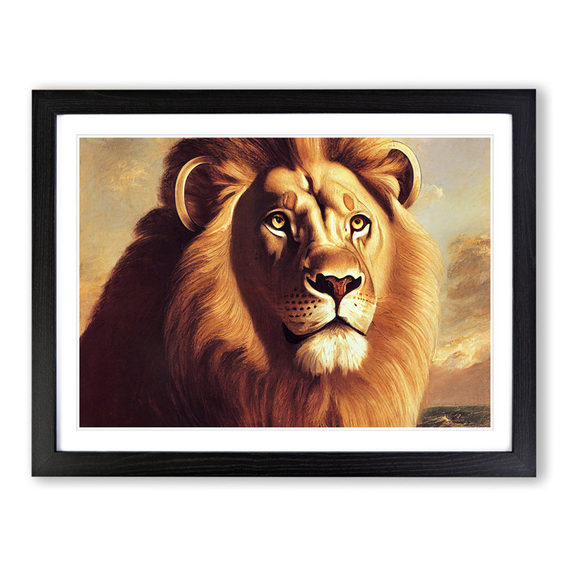 Lovely Lion - Single Picture Frame Print, Black, 34cm H x 46cm W