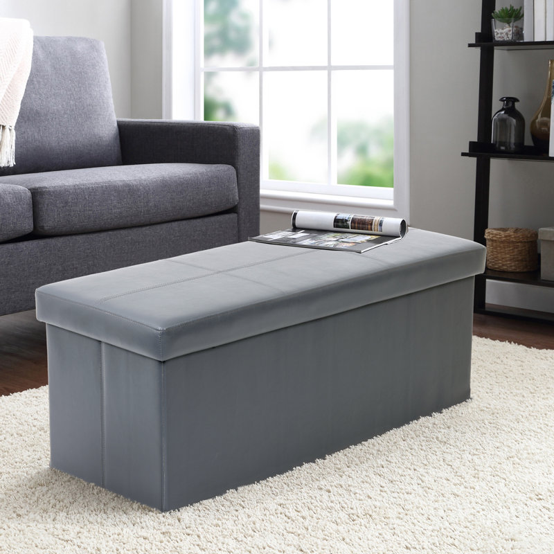 Jaise Faux Leather Upholstered Storage Bench, Gunmetal Gray