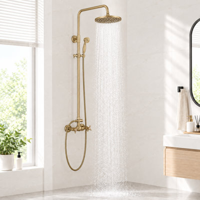 Ensemble de système de douche à pluie 9999-ORB 2 boutons mélangeant une pomme de douche ronde 8 "avec douchette à main
