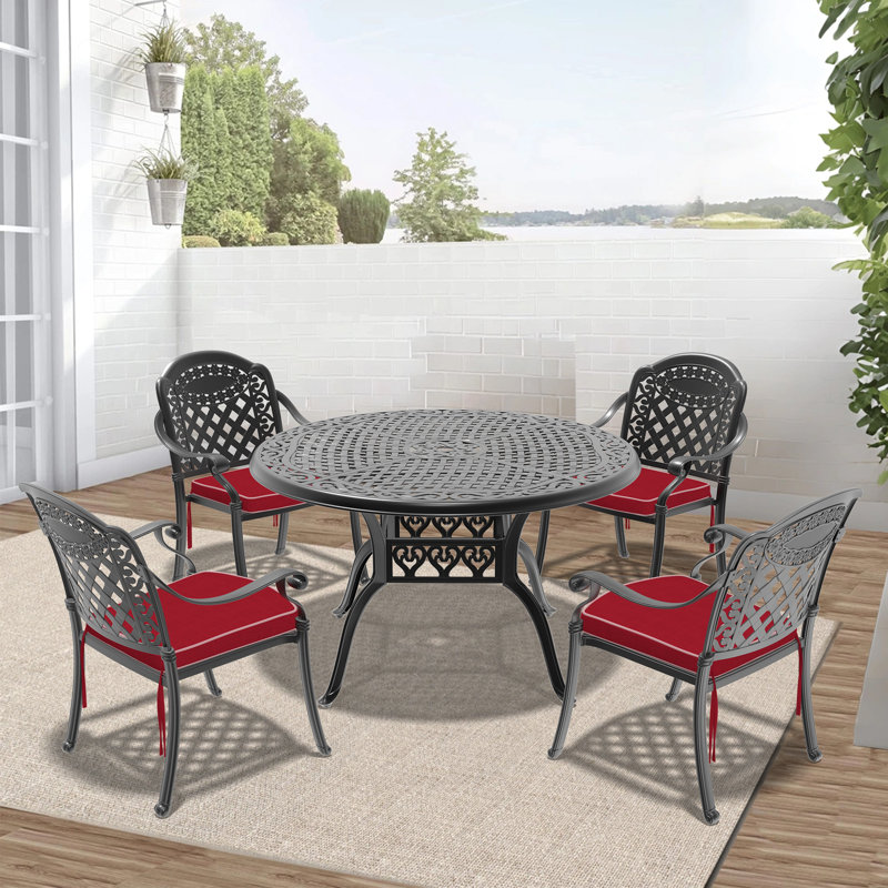 Cast Aluminum Patio Furniture With Black Frame And Seat Cushions, 4