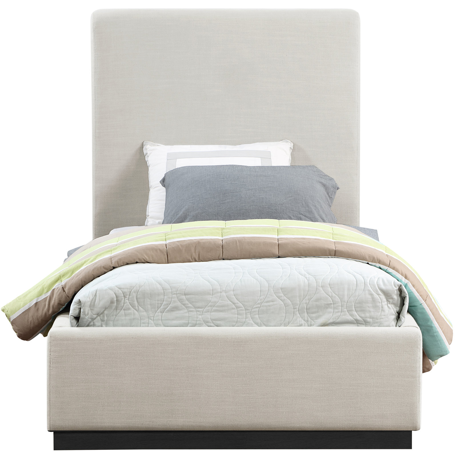Citori Linen Upholstered Bed, Twin, Beige Linen Textured Fabric