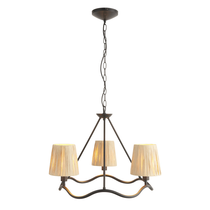 Wrangler 3lt Pendant light finished and Raffia, Matte Black