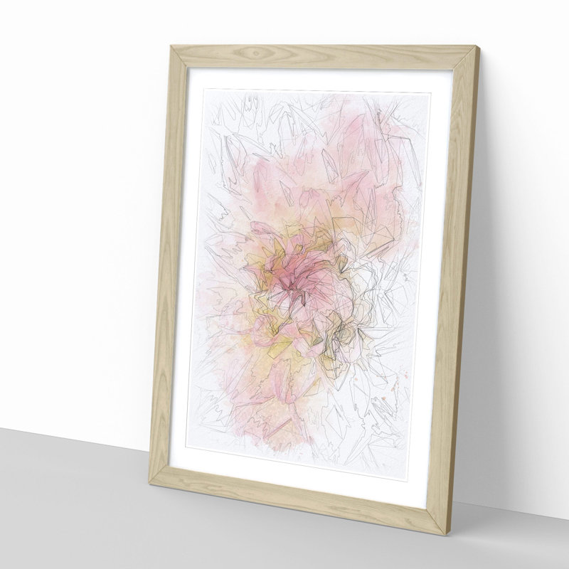 Pink Dahlia Flower Abstract - Single Picture Frame Painting on MDF, Oak Framed, 87cm H x 62cm W x 2cm D