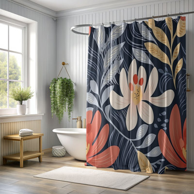 Rideau de douche standard 1 pièce Old-School Bloom