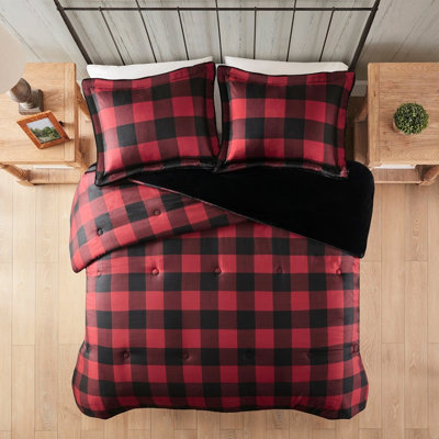 Très grand / très grand lit - Face en fausse laine avec imprimé écossais, dossier en fourrure pour plus de confort, lavable, édredon et fourrure, chaud, confortable