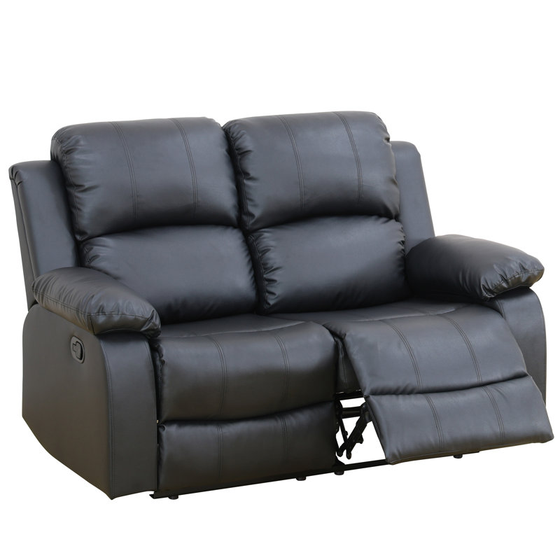Double Manual Recliner Chair, Overstuffed Loveseat w/ Cupholders, Leather, Black, Black