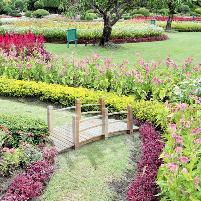 60"X26.5"X19" Garden Bridge In Natural Wood, Add A Appeal With Side Wood Overpass, 60"X26.5"X19", Stylish For Backyards