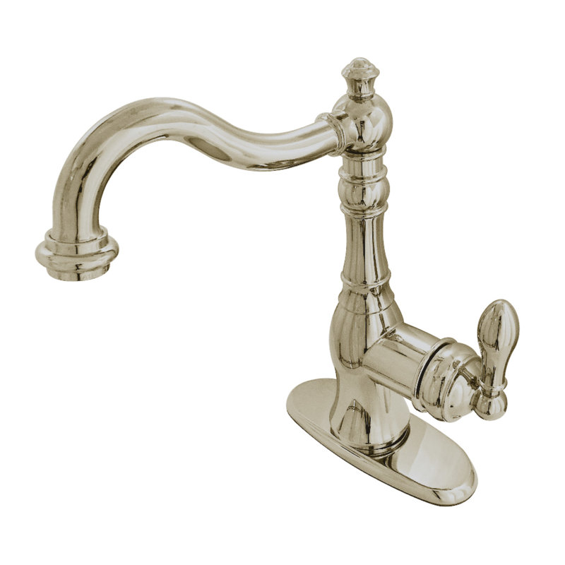 Robinet de salle de bain à fixation sur comptoir à poignée simple 1 ou 3 trous Kingston, Nickel brossé