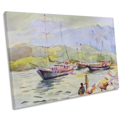 Fishing Boat Yacht Harbour Framed - Wrapped Canvas Print